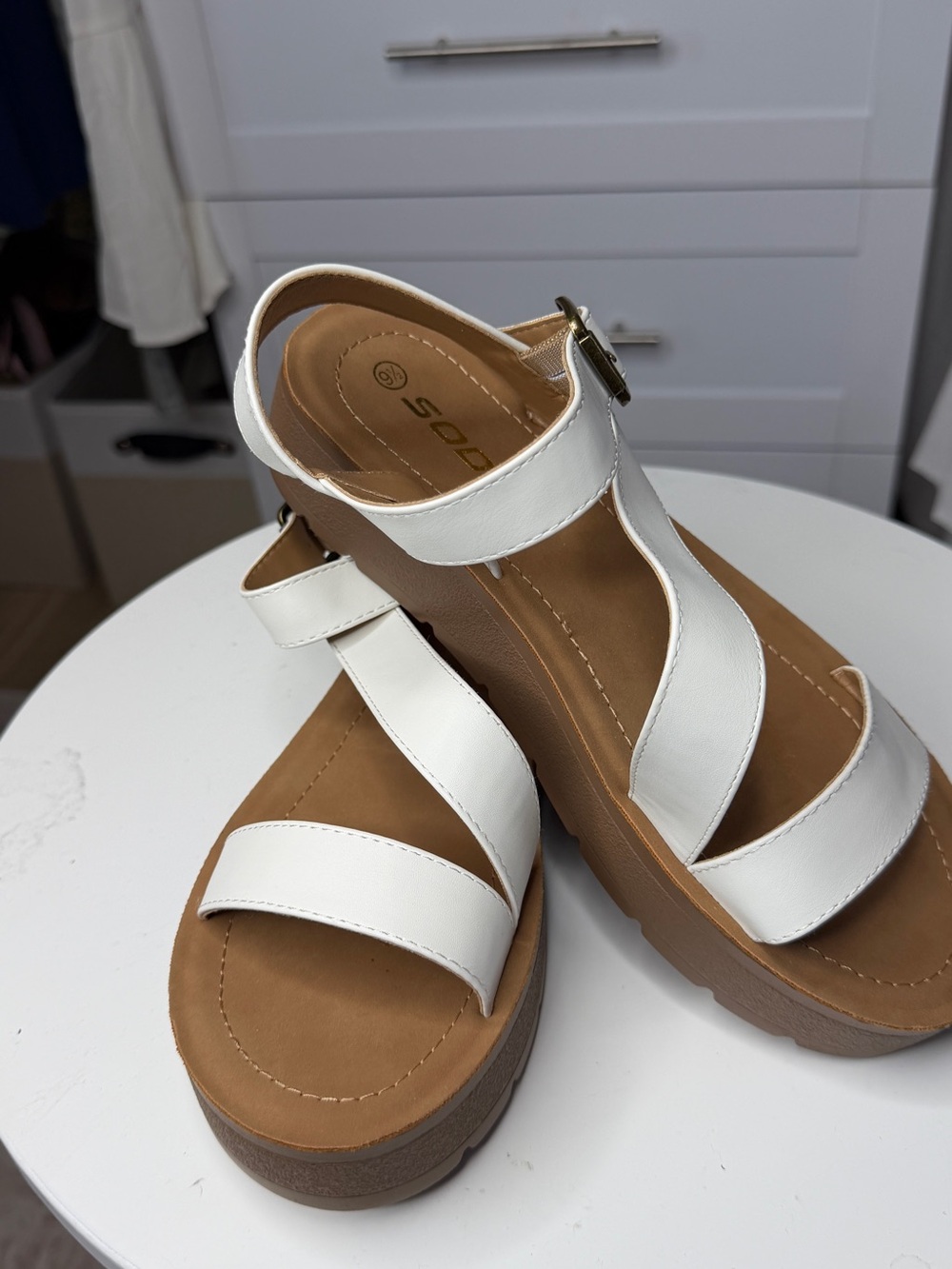 Soda Women's White Platform Sandals with Buckle Strap